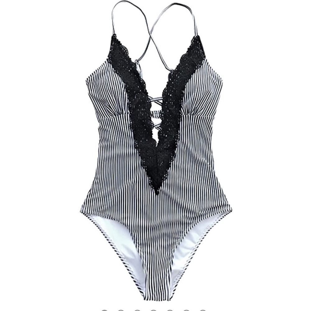 Cupshe Lace Striped Swimsuit NWT
